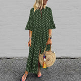 POSHOOT Dress Women Half Sleeve Split Party Long Dresses Flare Sleeve Polka Dot Print Dress 2022 VONDA Holiday Sundress Vestidos