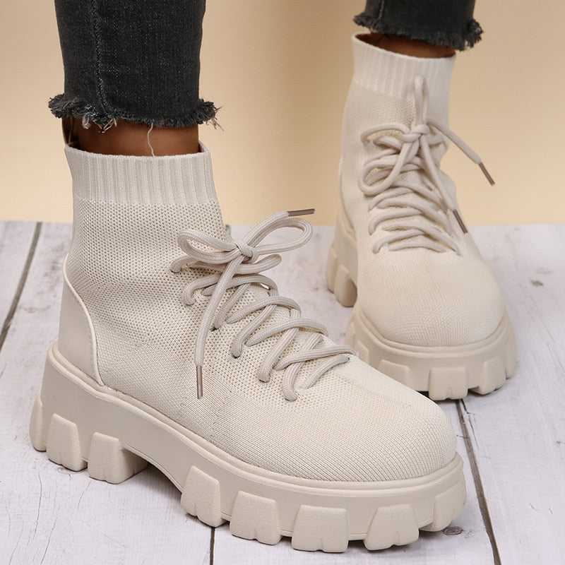 POSHOOT  Women Boots Winter Boot New Couple Socks Shoes Casual Large Size 43 Net Knitted Short Boots Ankle Boots Booties