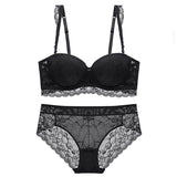 POSHOOT  New Women Underwear Set Lace  Push-Up Bra And Panty Sets Comfortable Brassiere Adjustable Straps Gathered Lingerie