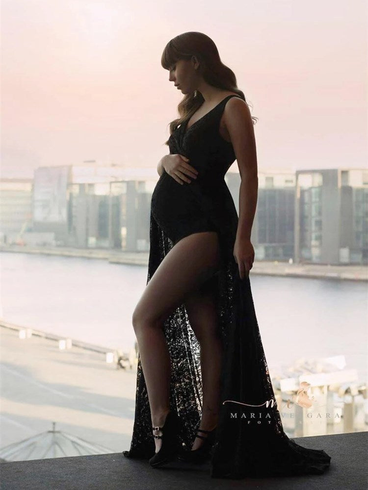 Poshoot  2023  Lace Bodysuits Dresses For Photography Maternity Photography Props Long Dress With Bodysuit Pregnancy Photo Shoot Gown