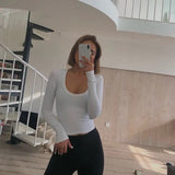 POSHOOT 2022 Spring Autumn Slim Sexy Women T-Shirt Long Sleeve T Shirt U-Neck Gray Tees Female Solid Black/White Korean Crop Tops Y2k