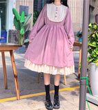 POSHOOT Japanese Style 2022 Autumn Women's Dresses O-Neck High Waist Slimming Contrast-Color Ruffled Sweet Lolita Dress Kawaii Clothing