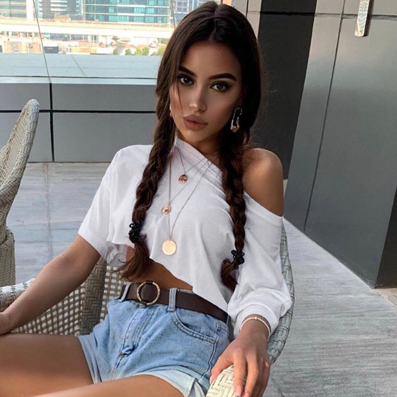 Poshoot    Casual Loose Cotton White Tshirt Women Solid Crop Top Short Sleeve Streetwear Summer T-shirts 2022 Tee Shirts Clothes