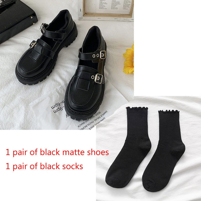 POSHOOT Lolita Shoes Patent Leather Mary Janes Shoes 2022  New Women Platform Shoes Buckle Girls Thick Sole Ladies Shoes Black