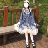 POSHOOT Japanese Lolita Style Harajuku Gothic Bandage Sweet Sailor Collar Bow Girl Cosplay Flare Sleeve Lace Dress Kawaii Ruffles Dress