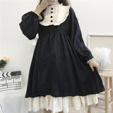 POSHOOT Japanese Gothic Lolita Style Balck Women Dress 2022 Autumn Kawaii Puff Sleeve Loose Vintage Ruffles Cos Ladies Dresses Vestidos