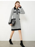 Autumn Winter Dresses For Women Fashion Tweed Dress Lapel Full Sleeve Temperament  Sweater Dress