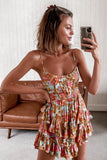 Poshoot  Boho Floral Short Beach Dress Summer Women's Spaghetti Straps Ruffles Sundress Holiday Casual High Waist Flared A-Line