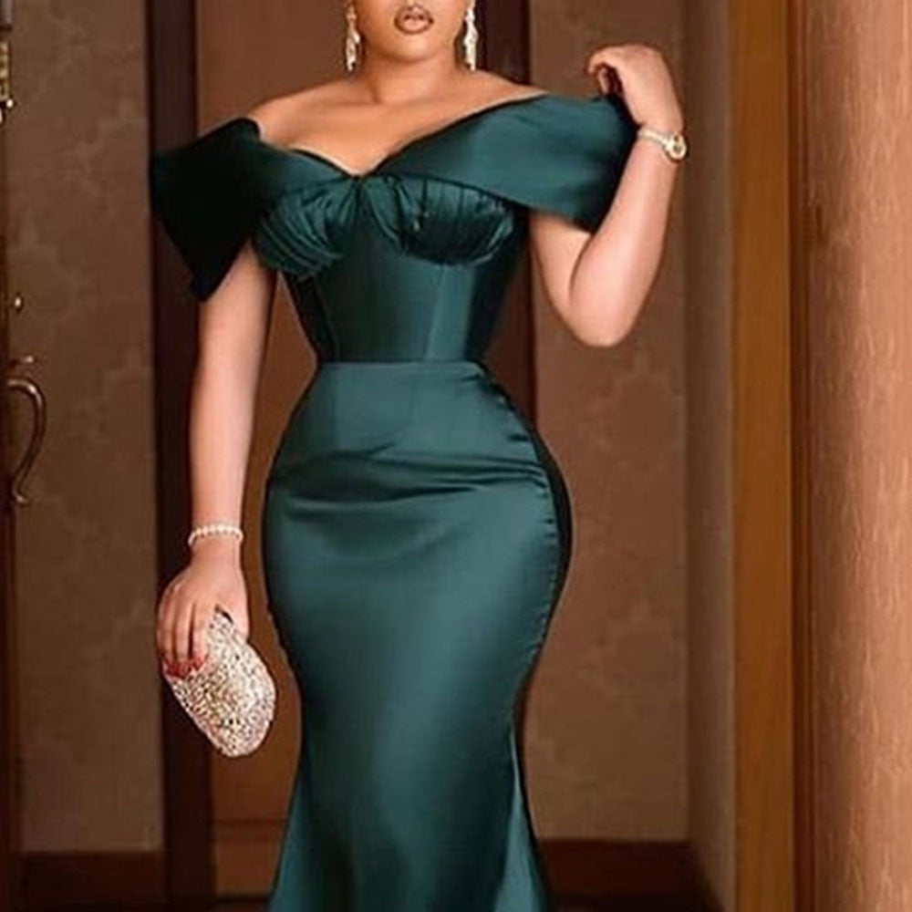 POSHOOT Green Off Shoulder Elegant Evening Party Dress Sexy Celebrity Mermaid Maxi Vestidos Luxury 2022 Gowns Formal Women Long Dress