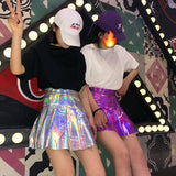 POSHOOT Japanese Korea Holographic Pleated Skirts 2022 Women PU Solid Harajuku Casual Laser Hight Waist Mini Short Skirt Women Rainbow