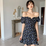 Poshoot Dresses Women Backless Puff Sleeve Sexy Print Elegant All-Match Fashion Popular Holiday Simple Harajuku Vintage Casual Cozy Ins