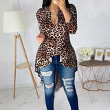 POSHOOT Sexy Leopard Printed Long Sleeve Blouse Women Fashion 2022 African Female Asymmetrical Peplum Long Shirts Zipper Top Streetwear