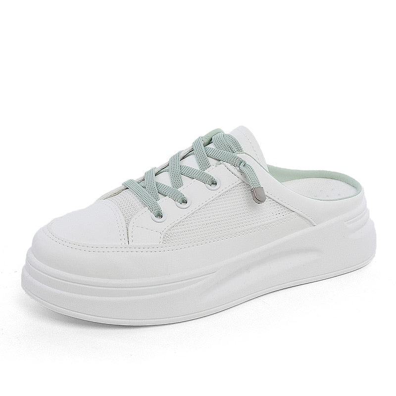 POSHOOT Women Platform Sneakers Fashion Breathable Low Upper Lace-Up Casual Flat Vulcanize Shoes Female Ladies White Trainers Footwear