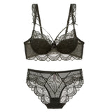 POSHOOT  New Top Ultra-Thin Underwear Set Push-Up Bra And Panty Sets Hollow Brassiere Gather  Bra Plus Size Lace Lingerie Set