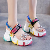 POSHOOT New Women Summer Wedge Sandals Transparent PVC Crystal Chunky Platform Shoes Woman Rainbow Thick Bottom Sandalias