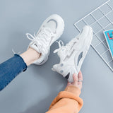 POSHOOT Women Chunky Sneakers Thick Bottom Platform Fashion Mesh Casual Shoes Comfortable White Vulcanize Running Walking Female Shoe