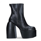 POSHOOT  Women Boots High Heels Chunky Platform Black Big Size 43 Winter Boots Knee High Boot Zipper Matrin Boot Party Shoes