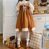 POSHOOT Japanese Lolita Style Women Princess Dress 2022 Autumn Ruffled Collar Patchwork Stripe Bandage Kawaii Ruffles Christmas Dresses