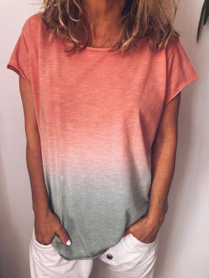 POSHOOT Summer Spring Women's T-Shirt Top Casual Fashion Streetwear Cotton Short Sleeve Oversize Loose O Neck Ladies Gradient Color