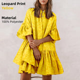 POSHOOT Holiday Ruffled Sundress Women 2022 Summer Mini Dress Leisure Half Sleeve Casual Solid Party Beach Vestidos Buttons Robes