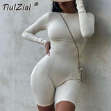 POSHOOT Long Sleeve Knitted Bodycon Playsuit Romper White Short Sport Overall Women Home Back Zipper Outfit Black White