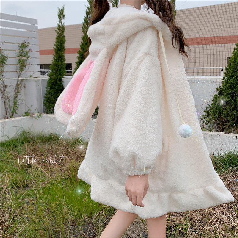 POSHOOT Korean Sweet Long Lantern Sleeve Rabbit Ears Lolita Hooded Coats Girls Winter Hoodies Women Harajuku Warm Large Size Sweatshirts