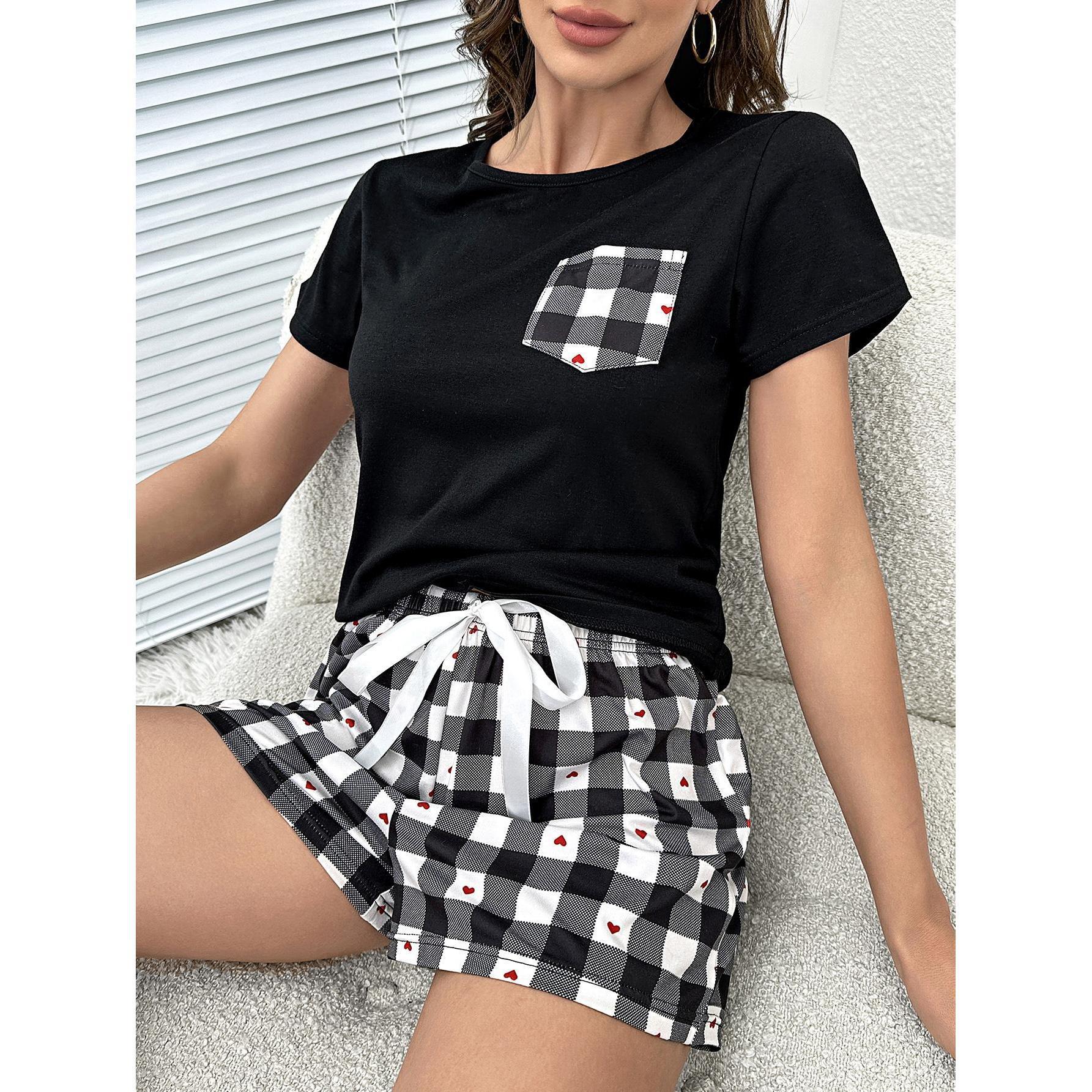BACK TO COLLEGE   Plaid Heart Top and Shorts Lounge Set