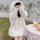 POSHOOT Korean Sweet Long Lantern Sleeve Rabbit Ears Lolita Hooded Coats Girls Winter Hoodies Women Harajuku Warm Large Size Sweatshirts