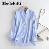 Back To School Poshoot 2022 New Spring Fashion Long Sleeve Folded Sleeves Linen Shirt Women Casual Solid Color Blouses Simple Tops Female