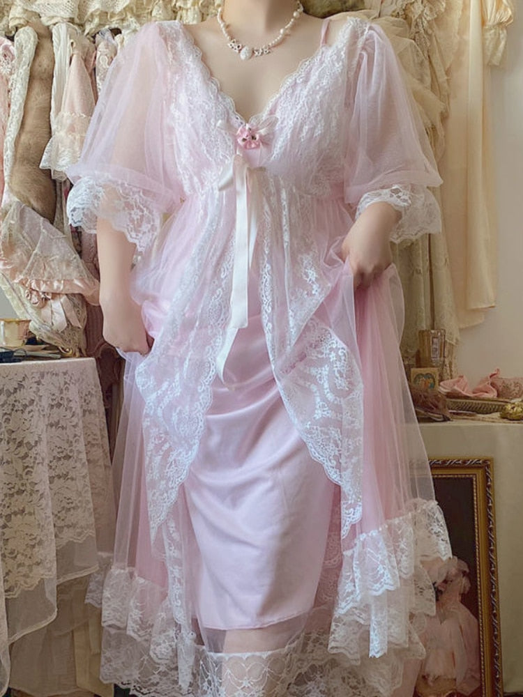 POSHOOT Summer Pink France Vintage Fairy Dress Women Lace Sexy Sweet Elegant Strap Dress Female Flower Chiffon Korean Long Dresses 2022