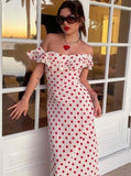Poshoot 2023 Polka Dot Ruffles Bandage Maxi Dress Women Off Shoulder Slim Elegant Party Dress Summer Beach Holiday Sundresses