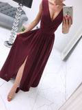 Poshoot 2022 Summer New Solid Color V-Neck Elegant Temperament Sexy Dress Simple Long Dress Dress Party Line Up Beach Dress