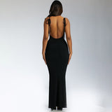 Poshoot Backless Maxi Dress For Women Sexy Straps Sleeveless Party Dresses Summer Female Blue Long Beach Dresses Casual Outfits 2022 New