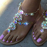 POSHOOT Termainoov Women Sandals Rhinestones Chains Bling Beach Shoes Gladiator Sandal Women Flats Crystal Plus Size 46