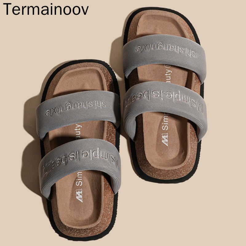 POSHOOT Termainoov Women Slippers New Fashion Summer Flats Open Toe Brand Suqare Toe Beach Shoes Brand Dress Shoes