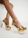 POSHOOT 2022 Female Sandals Summer PU Platform New Golden Snake Pattern 13 CM Heels Sandals Size 43 Nightclub Shoes Party Shoes