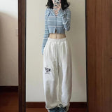 Poshoot Autumn Outfits     Hippie Kpop Letter White Sweatpants Women Harajuku Oversize Baggy Track Pants American Retro Wide Leg Jogger Trousers