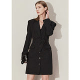 Spring Women Dress Elegant Blazer Dress Office Lady Single Breasted Notched Solid Dress Female Dresses