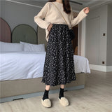 POSHOOT Vintage Floral Print A-Line Pleated Long Skirts Summer Women 2022 Korean Skirt Streetwear Drawstring Elastic Waist Midi Skirt