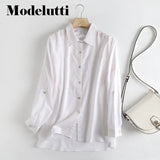 Back To School Poshoot 2022 New Spring Fashion Long Sleeve Folded Sleeves Linen Shirt Women Casual Solid Color Blouses Simple Tops Female