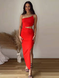 Poshoot Sexy Women Hollow Out Split Spaghetti Strap Maxi Dress Chic Diagonal Collar Sleeveless Dresses Fashion Lady High Street Vestidos