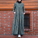 POSHOOT Fashion Women's Dress Cotton Linen Plus Size Floor-Length Skirt Round Neck Pullover Retro Printing Dresses Normcore/Minimalist