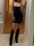 POSHOOT  Spaghetti Strap Club Party Black  Dresses Mini Fashion Patchwork Cut Out Summer Female Dress Elegant Outfits Hot