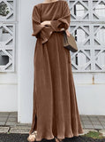 Poshoot Spring Retro A Line Vestido Women Solid Long Sleeve Robe Longue French Elegant Swing Kaftan 2023 Fashion Party Maxi Dress