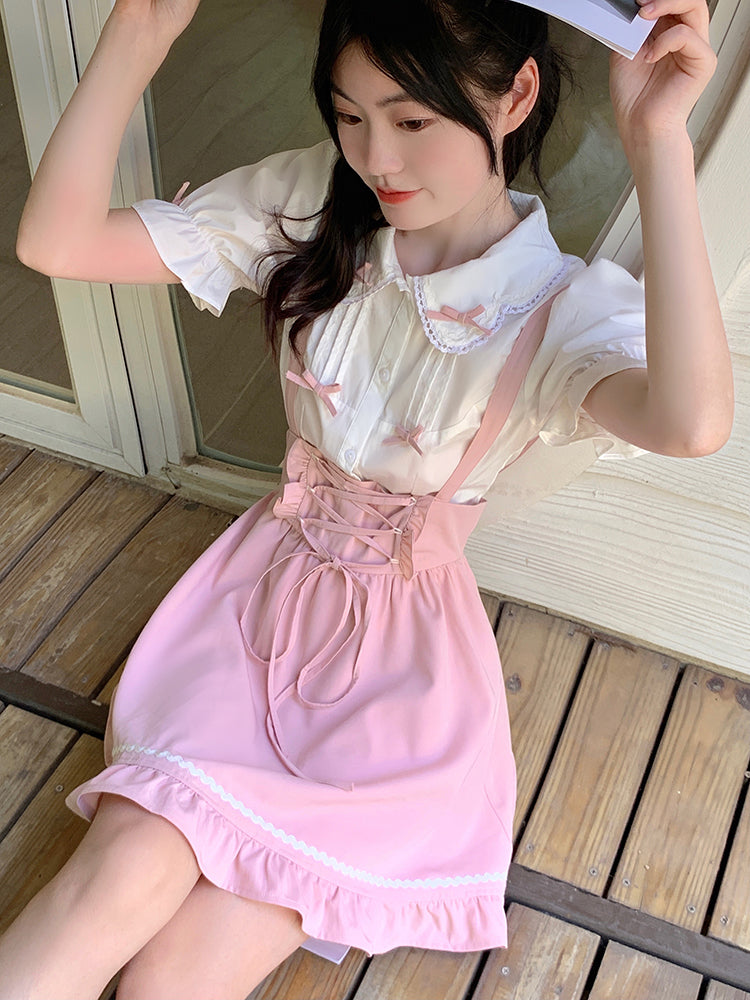POSHOOT Pink Sweet Kawaii Mini Dresses Women Japanese College Style Cute Tank Dress Female Bandage Casual Korean Style Dress Summer 2022