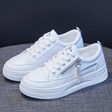 Back To School Poshoot Women Sneakers White Shoes Lace Up Zipper Women Vulcanized Sneakers Platform Shoes Spring New Ladies Vulcanize Shoes Women Flats