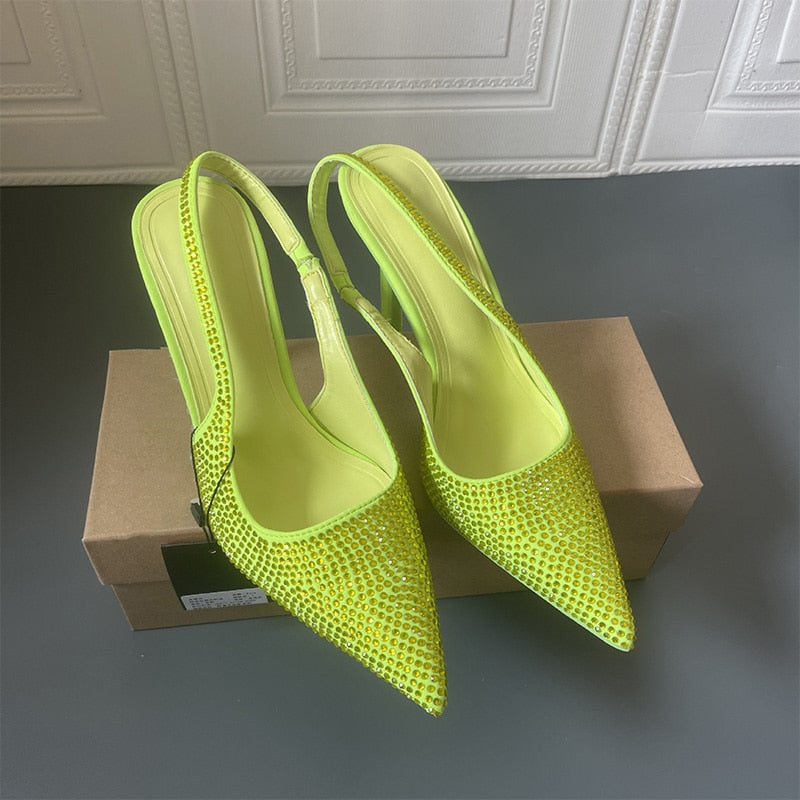 POSHOOT 2022 New Women Sandals Female Microfiber Pointed Toe Pumps Female Solid Slip On Pointed Toe Fashion Thin High Heels Party Shoes