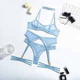 POSHOOT 4-Piece Lace Bra Set Women Mesh Panty Underwear Set 8 Colors Transparent Sexy Lingerie Set