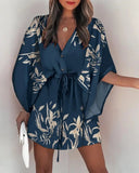 Poshoot Sexy V Neck Shirt Dress Women Summer Print Lace-Up Mini Dress Loose Boho Batwing Sleeve Button Beach Party Dresses