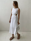 Poshoot Holiday long Dress Woman 100% Cotton Loose splicing Summer sleeveless Dress Casual Lady Dress 2023